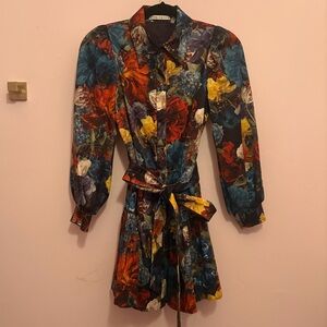 Alice + Olivia Multicolor Floral Mini Dress - Blue, Red, Yellow